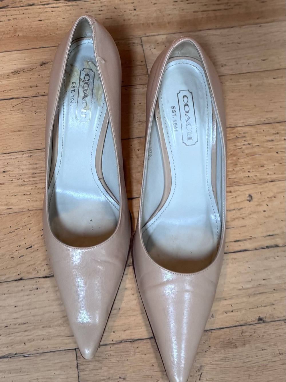 Coach Alison Nude Leather Pointed-Toe Pumps, Size 7B